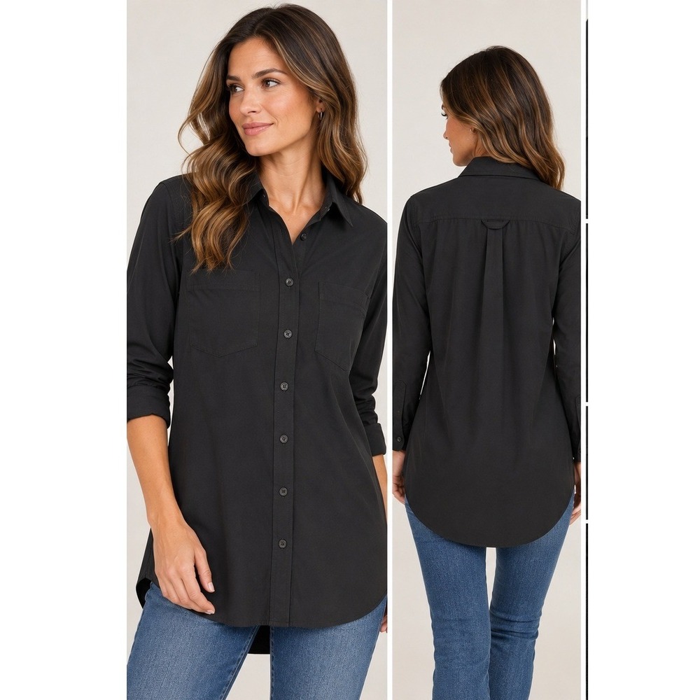 Duluth Trading Co Button Down Women M Gorpcore Utility Black Stretch Long Sleeve